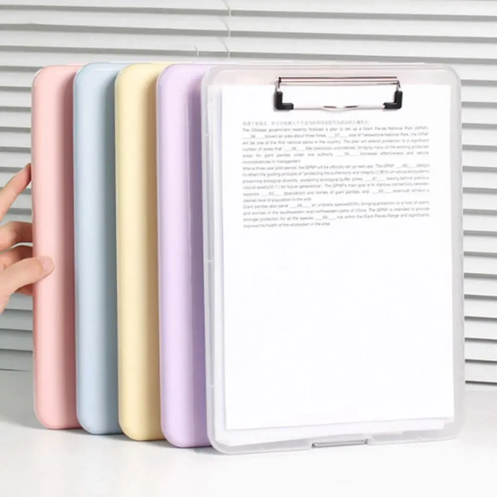 Vertical Opening A4 File Folder Candy Color with Metal Clip Test Paper Storage Box Plastic Writing Board Memo Clip Board Office