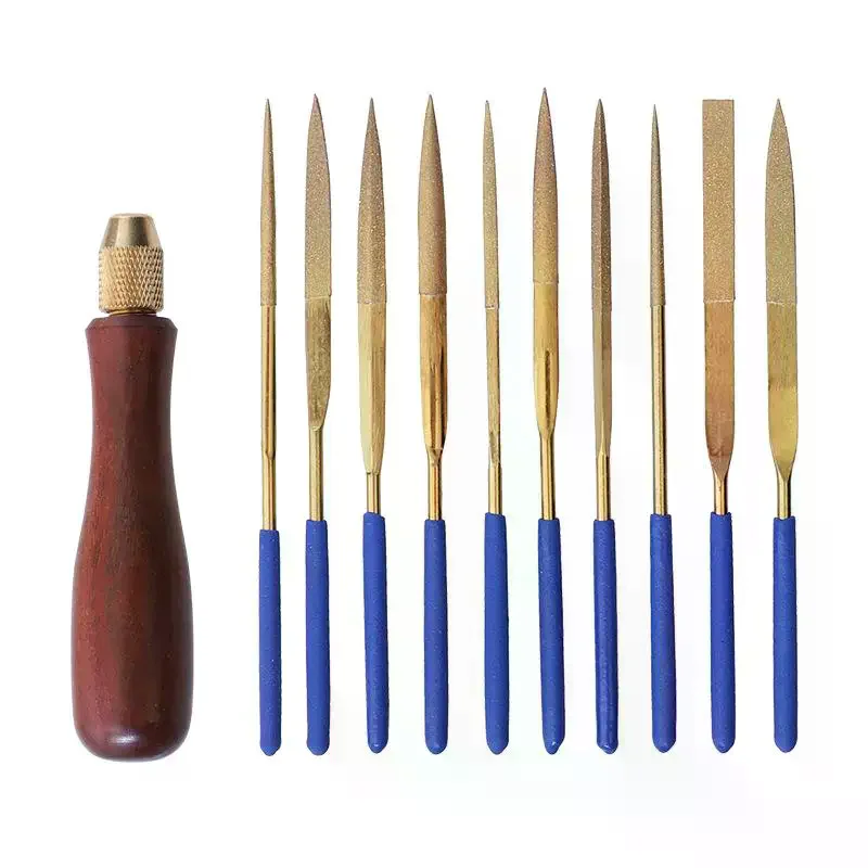 Wood File Handle Wooden Handles With Brass Collet Chuck For Small Files Accessories DIY Metal And Jade Polishing