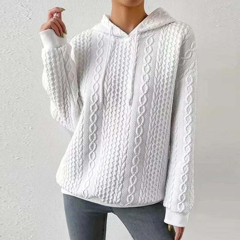 Hoodies women 2026 casual new autumn Spring casual jacquard hooded tie long-sleeved knitted sweatshirt women's clothing