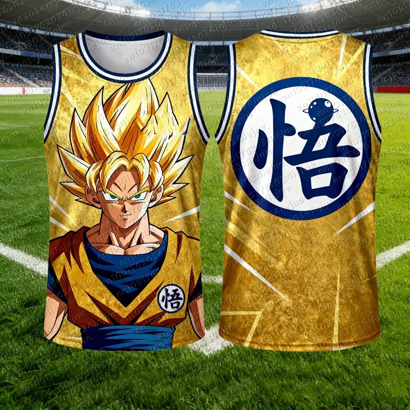 

2026 Summer Dragon Ball Goku Oversized Anime Print Men's Sleeveless Vest Basketball Jersey Summer Quick-dry Lightweight