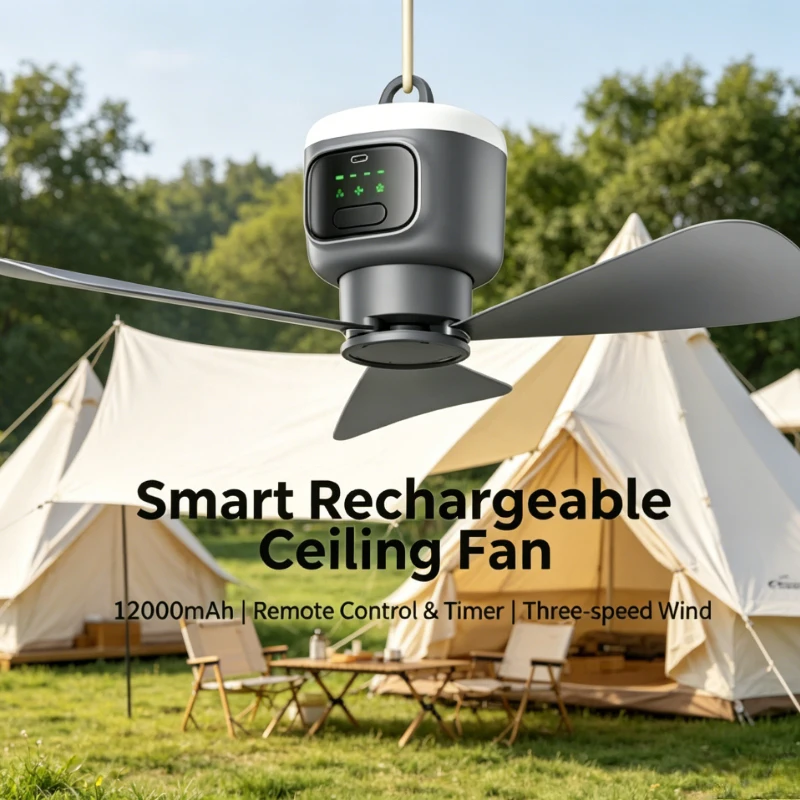 12000mAh Rechargeable Portable Camping Ceiling Fan, Outdoor Tent Air Cooler w...