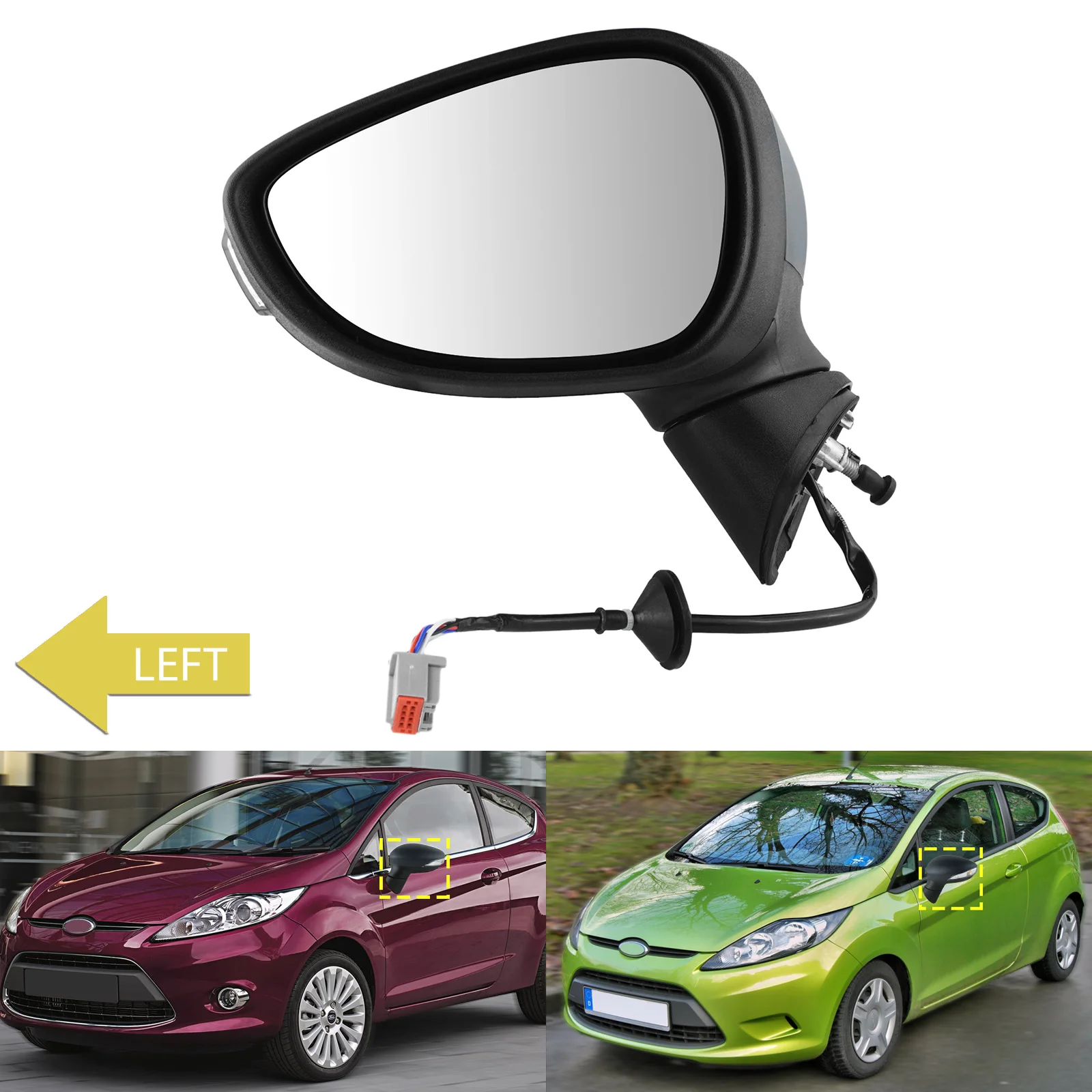 ANGRONG N/S Primed Wing Mirror Heated Electric Left For Ford Fiesta MK7 Hatch 2008-2012