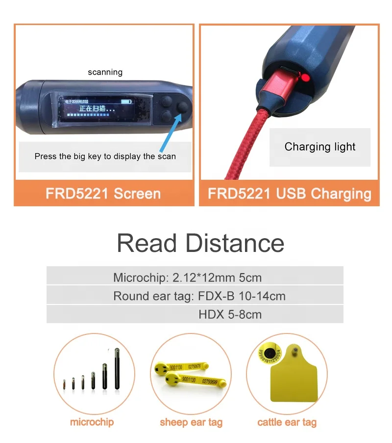 Animal Ear Tag Reader Connect Phone(iOS,Android)waterproof Adjustable Stick Reader For Livestock Cattle 3000mAh FDX-B HDX