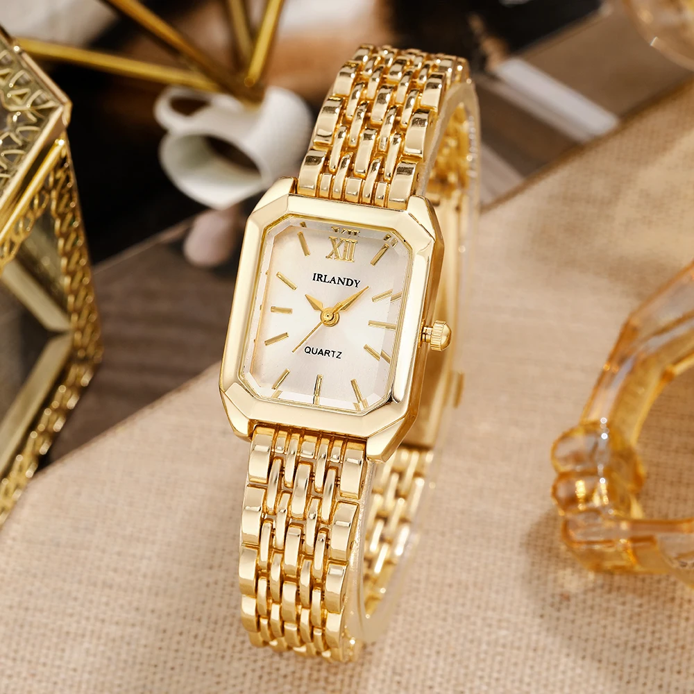 5pcs retro style square dial pointer quartz watch and accessory set for women's watches and gifts