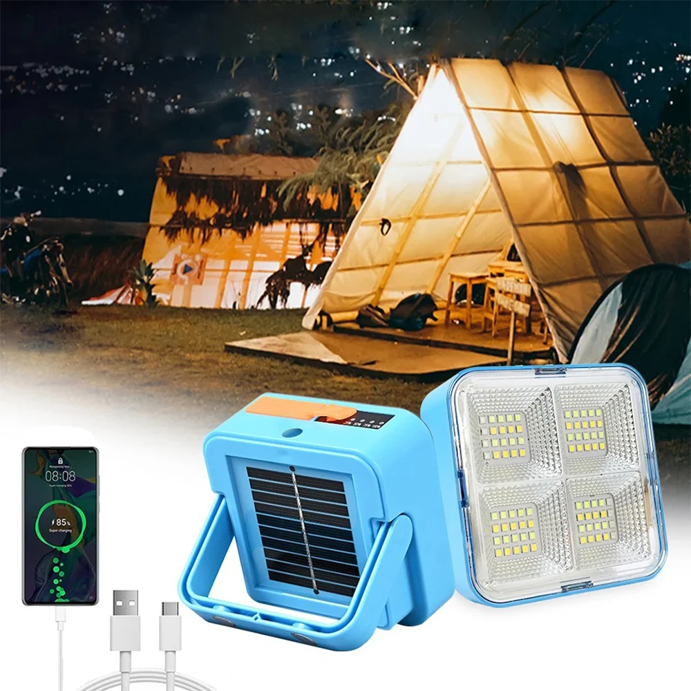 Portable Solar Light USB Rechargeable Outdoor Lighting Powerful LED Reflector Spotlight Projector Floodlight Construction Lamp