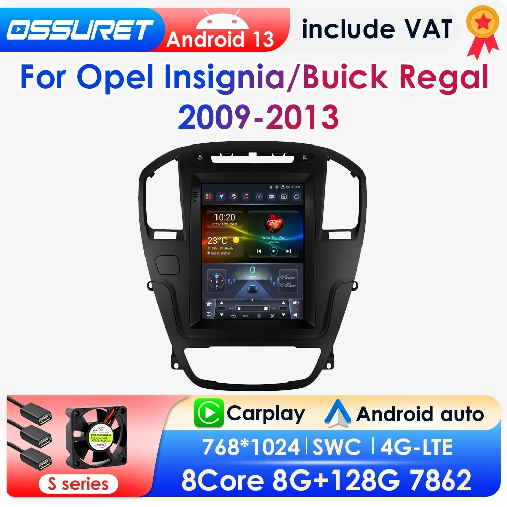 2 DIN Android 13 Car Radio for Opel Insignia Buick Regal 2009 - 2013 Multimedia Stereo 9.7inch Vertical Screen Carplay 7862