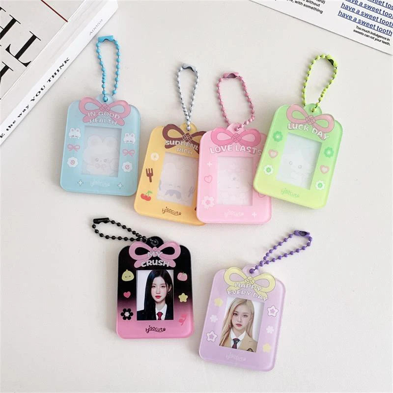 Cute Sweet Bow Acrylic Card Holder Bag Pendant Bus Card Protective Cover Idol Photo Display Sleeved Card Storage Gifts