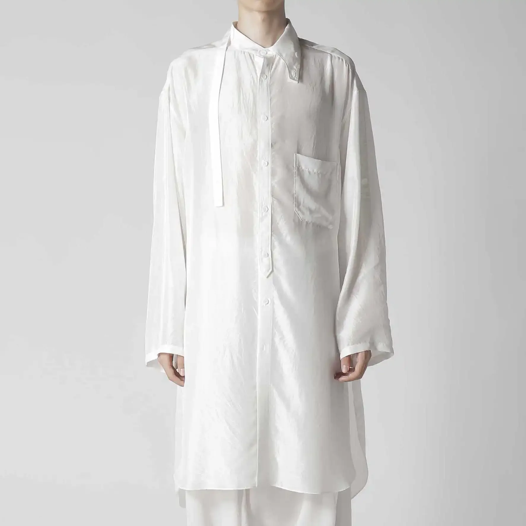 

YOJI OOAK, короткая передняя и длинная задняя часть, шелковые рукава, регулируемый дизайн рубашки с воротником, однобортная рубашка с длинными рукавами