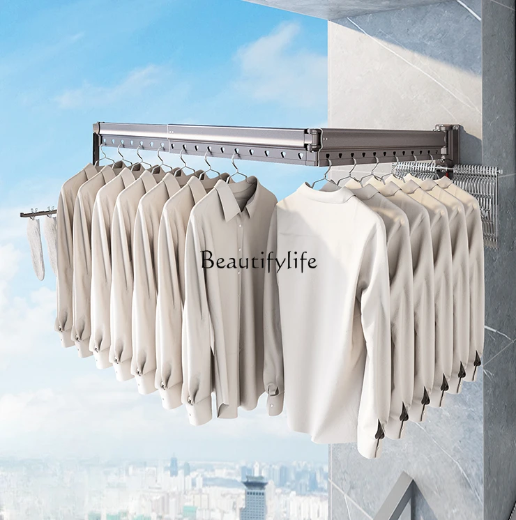 Wall-Mounted Folding Clothes Hanger Balcony Home Indoor Retractable Side Mounting Fixed