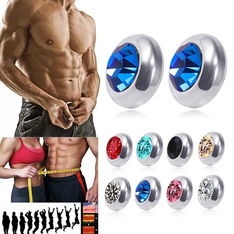 1Pair Magnetic Slimming Magnet Earring for Women Men Weight Loss Rhinestone Stainless Steel Ear Studs Health Non Pierced Jewelry