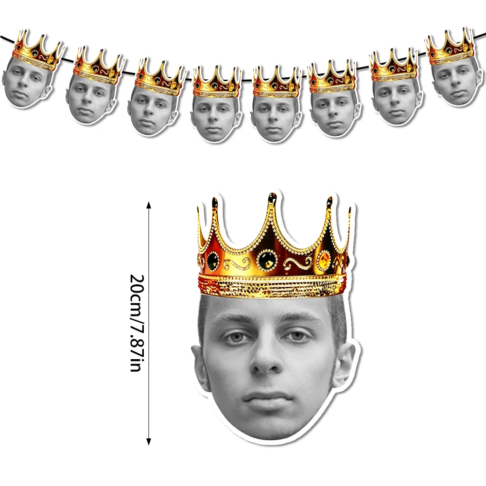 8/15/22pcs Personalized Custom Big Head Photo Birthday Party Crown Banner Family& Friends Celebration Outdoor Decoration
