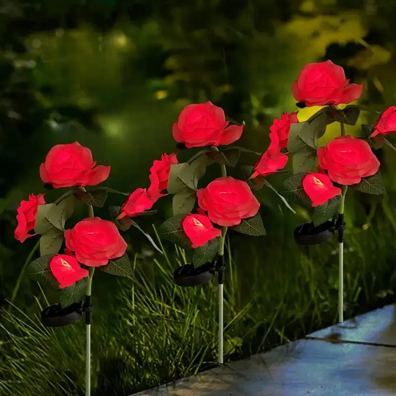 1PC Solar 5-Head Rose Flower LED Light,Outdoor Plug-in Decoration Lights,Landscape Lightting For Garden Lawn Yard Path Graveyard