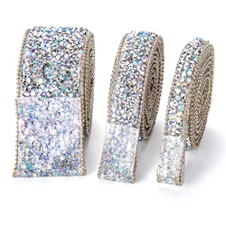 10/15/30mm 1Yard Self Adhesive Resin Rhinestone Ribbon Diamond Ribbon Crystal Roll Glitter Diamond Belt Bling For DIY Art Craft