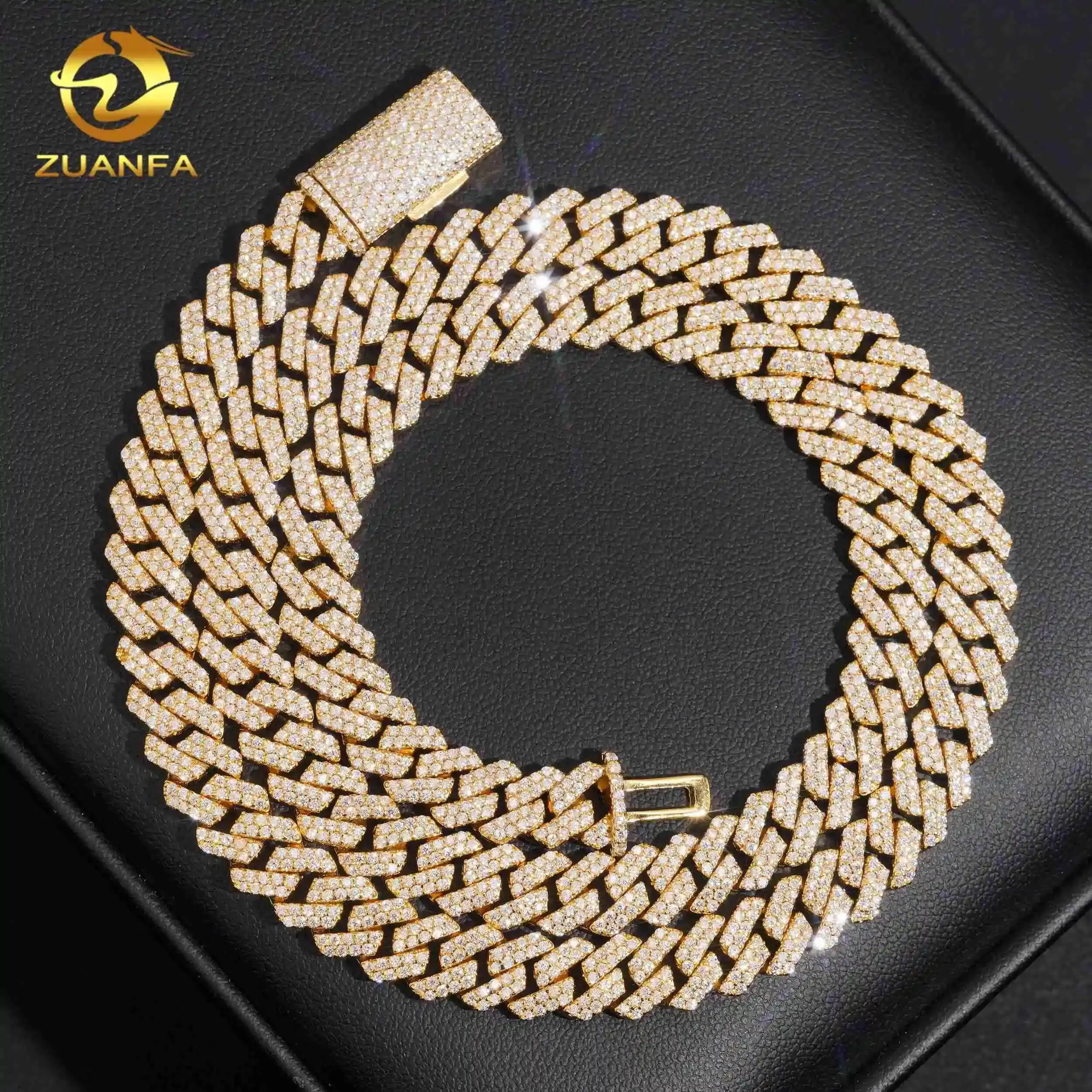 Fashion New Arrival Rapper Chain Brass Moissanite Hip Hop Jewelry Cuban Link Chain 8mm Iced Out Miami Cuban Necklace Pass Diamon