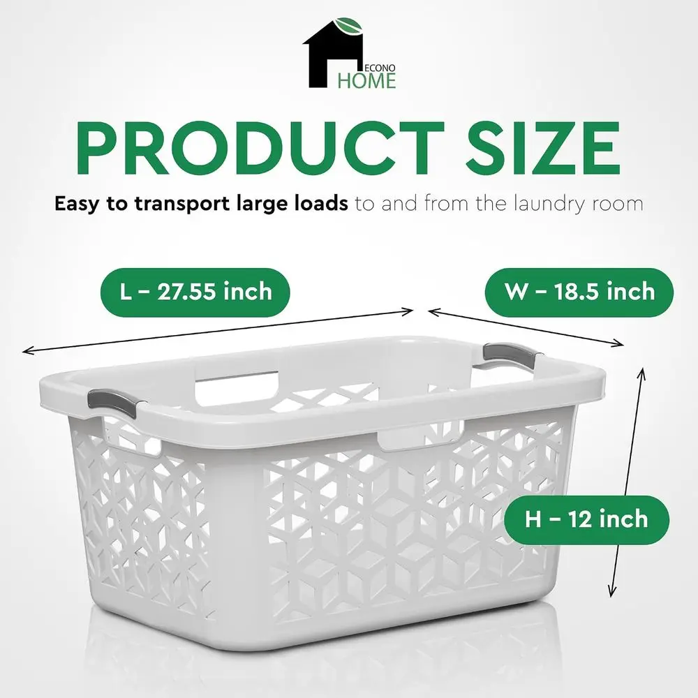 Laundry Basket - Large 2 Bushel Laundry Basket with Handles - Stackable Plastic Hamper or Dirty Clothes - Storage Bin & Organize