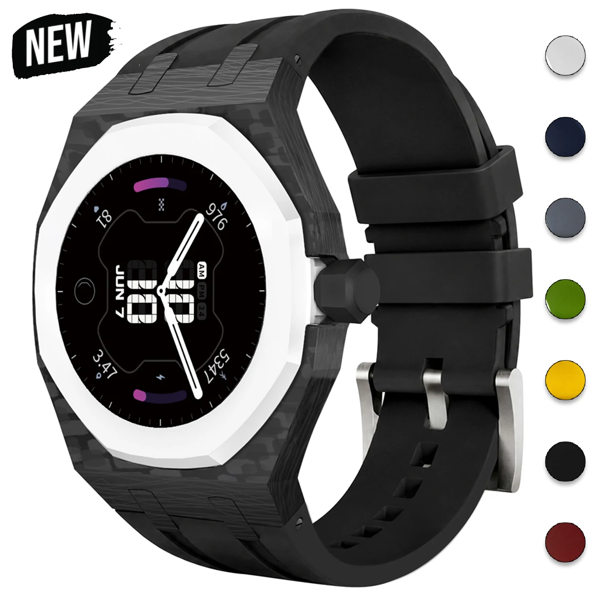 Carbon Fiber Case+Fluororubber Band for Swatch X AP Royal Pop Pocket Watch Changer To Wristwatch Integrated Modification Kit