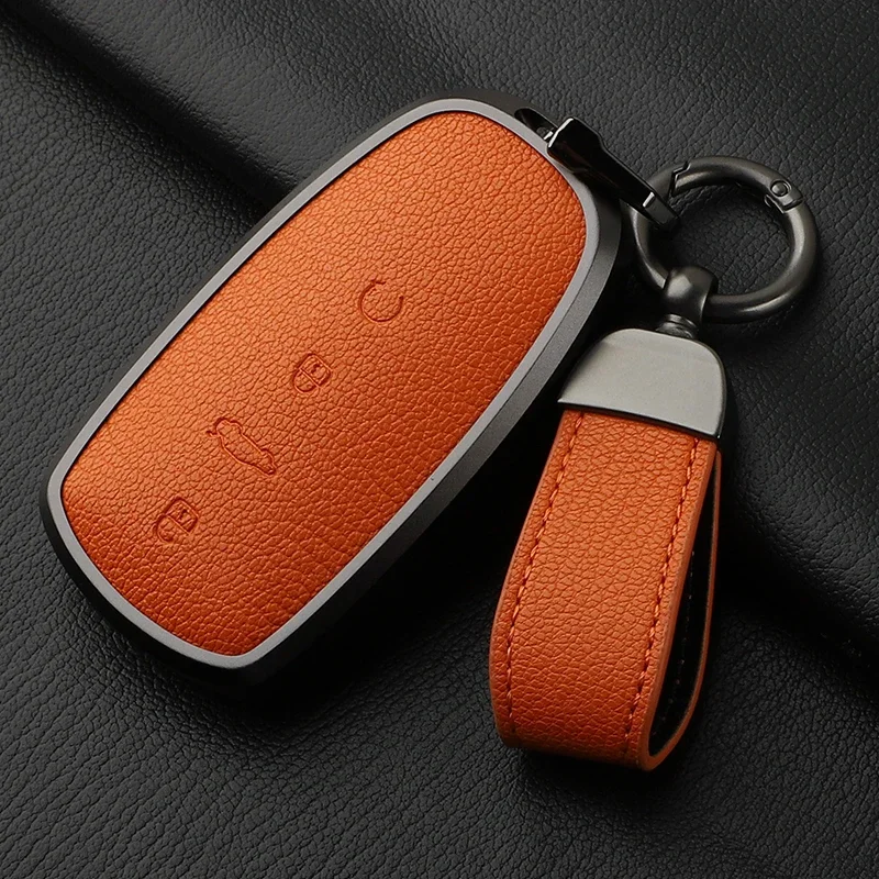 Simple Style Aluminum Alloy + Goat Leather Car Remote Key Case Cover for Chery Tiggo9 OMODA 5 5X Multiple Styles To Choose From