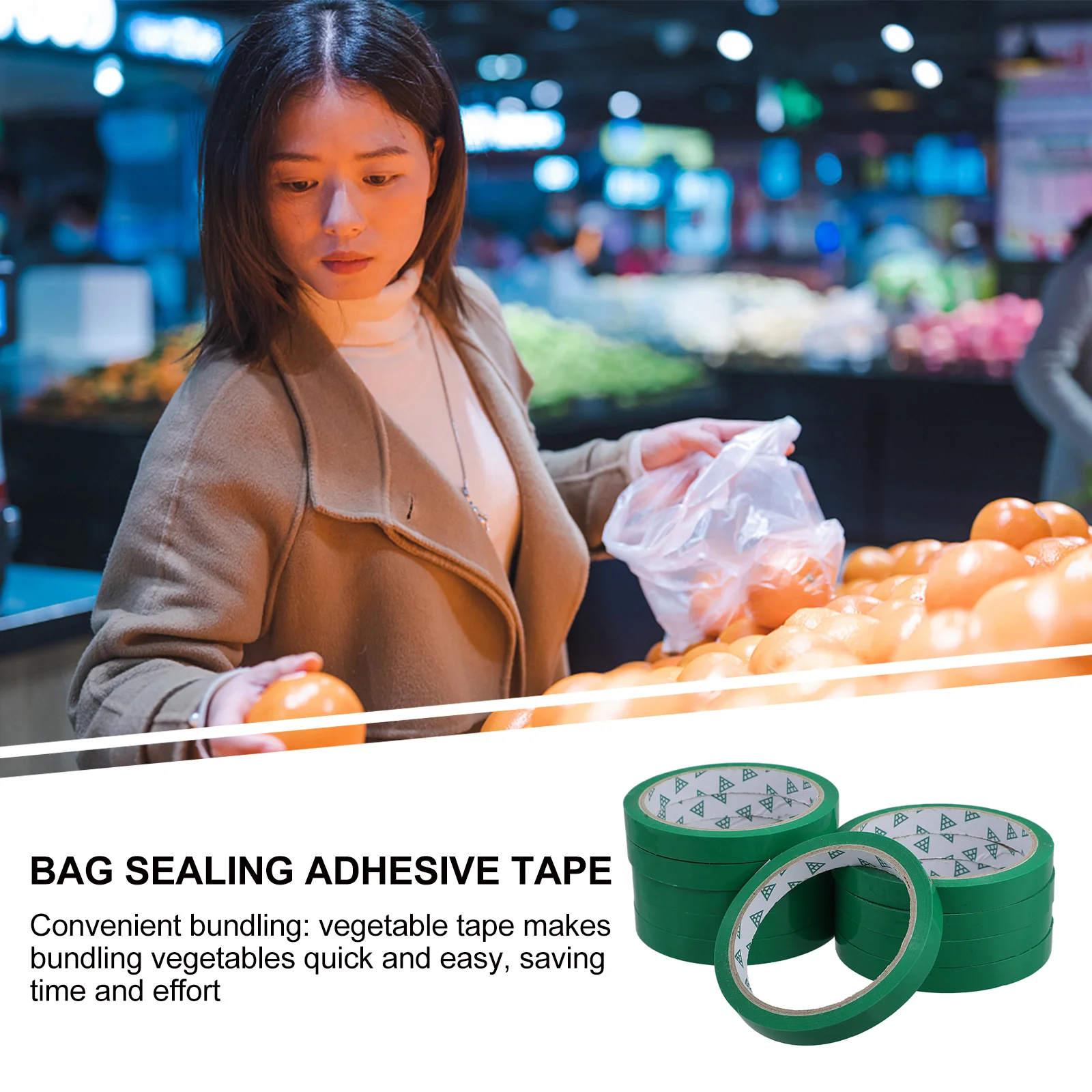 

10pcs Vegetable Tape Colorful Produce Bag Sealing Adhesive Strong Stretchable Pp Roll For Supermarkets Farmers Markets Home