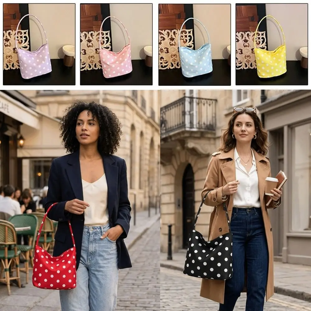 Fashion Oxford Shoulder Bag Polka Dot Waterproof Tote Bag Large Capacity Commuting Underarm Handbag Girl