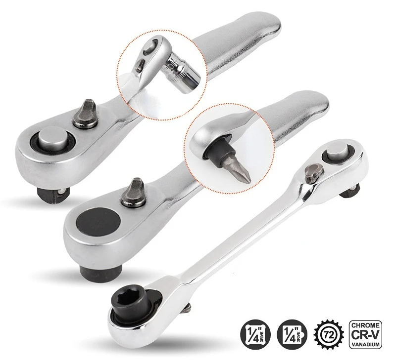 NEW Mini 1/4 Inch Double Ended Quick Socket Ratchet Wrench Rod Screwdriver Bit Tool Contain 1 X Ratchet Handle Wrench