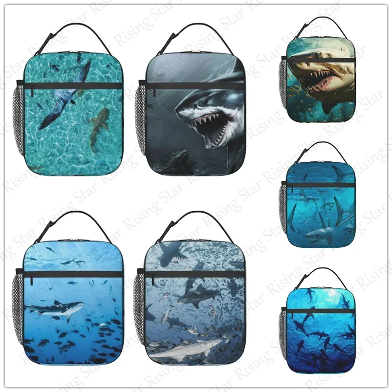Lunch Bag insulated bag,student thickened waterproof Bento Bag Outdoor Travel Ice Pack, Picnic Bag Travel Ocean Animal Shark