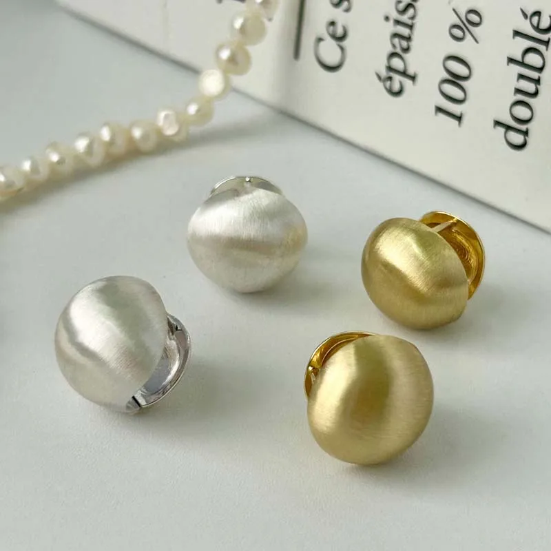 Fashion Gold Color Brushed Spherical Hoop Earrings for Women Vintage Metal Big Ball Round Earring JewelryBrincos Gifts image 5