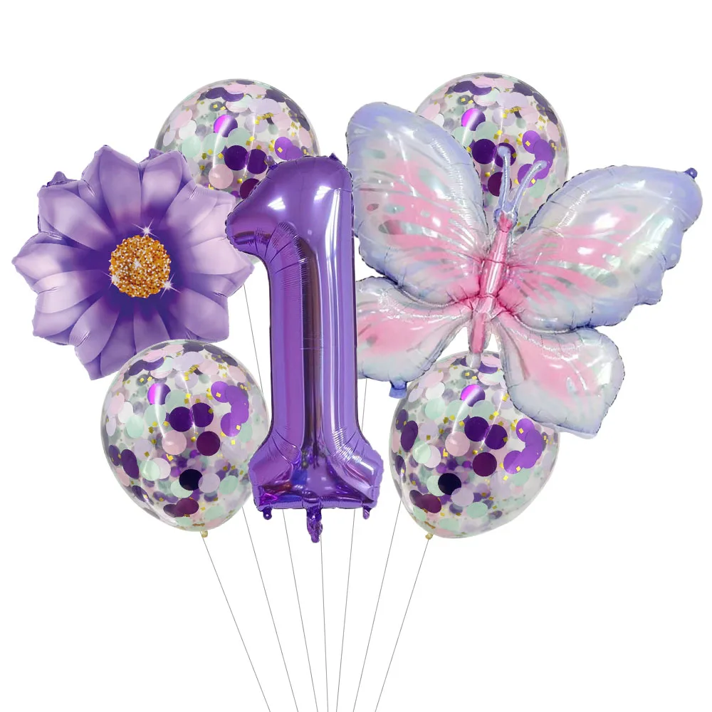 9Pc Butterfly Foil Balloons Set Number Ball Birthday Wedding Baby Shower Party Decorations