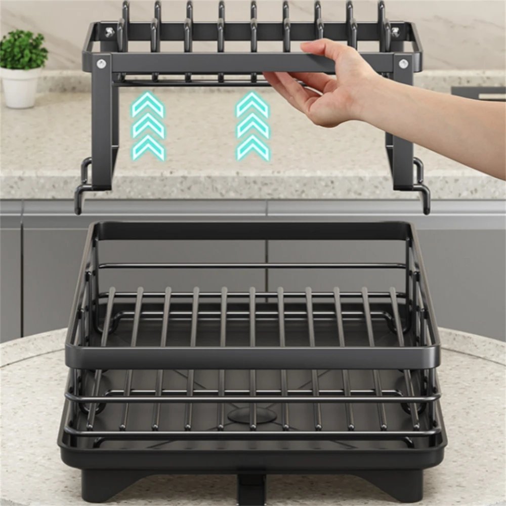 

1pc Dish Rack, Multifunctional Double Layers Dish Drying Rack, Large Capacity Rust-proof Dish Storage Organizer, For Kitchen Cou