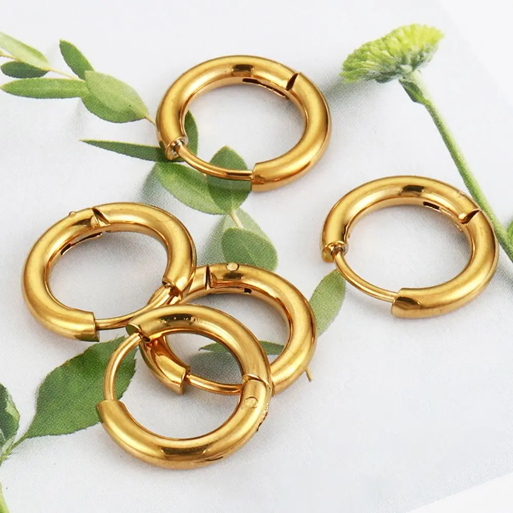 10pcs 8-14mm Stainless Steel Ear Hoop Gold Color Earring for Women Men DIY Jewelry Making Earring Punk Hiphop Piercing Accessory