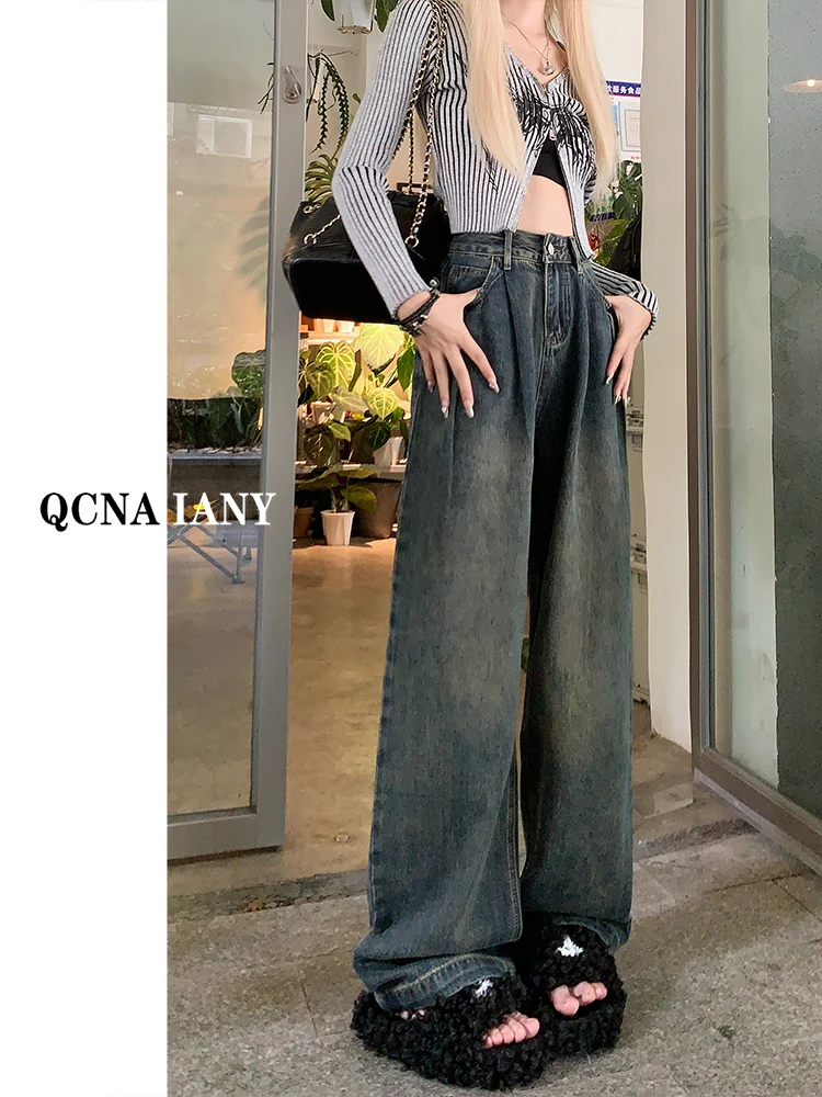 

Джинсы женские с высокой талией, широкие штанины, осенне-зимние, в стиле ретро, американские, свободные, прямые, больших размеров