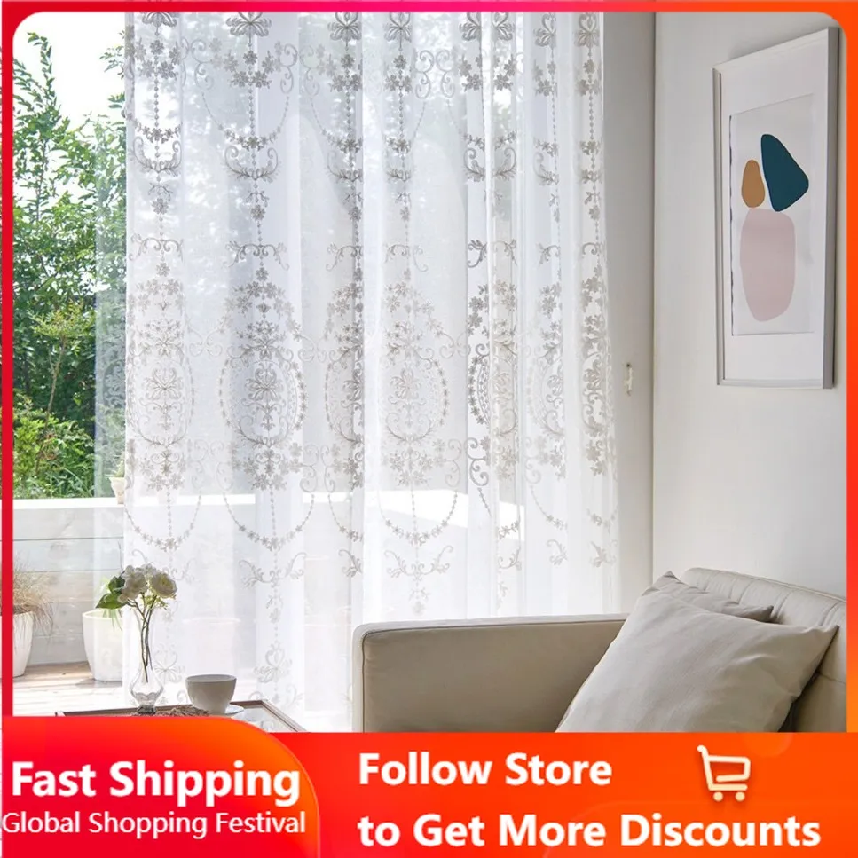 Retro Knitted Style Embroidered Lace Chiffon Curtains Lace Custom Size Curtains Window Screens for Living Dining Room Bedroom