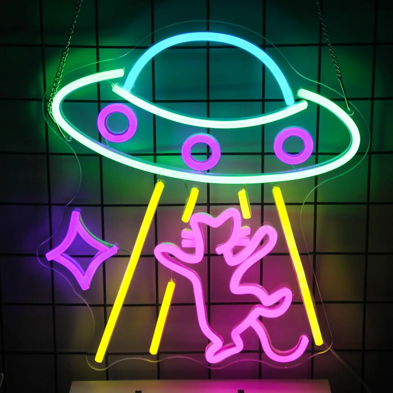 

UFO Cat LED Neon Sign Fun Alien Spacecraft Adorable Pink for Wall Decor for Bedroom Game Room Man Cave Bar Party Gifts 5/12V