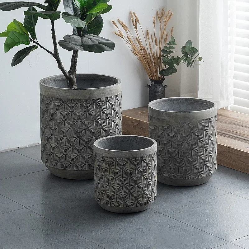 

Nordic simple cement round large diameter flower pot vase floor to ceiling indoor lemon tree creative balcony decoration bonsai