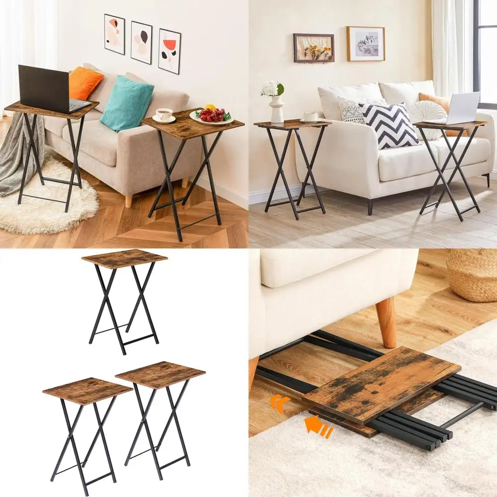 

Industrial Style Metal TV Tray Tables, Set of 3, Side Tables for Small Spaces, Snack and Eating at Couch, Easy Assembly, Space-S