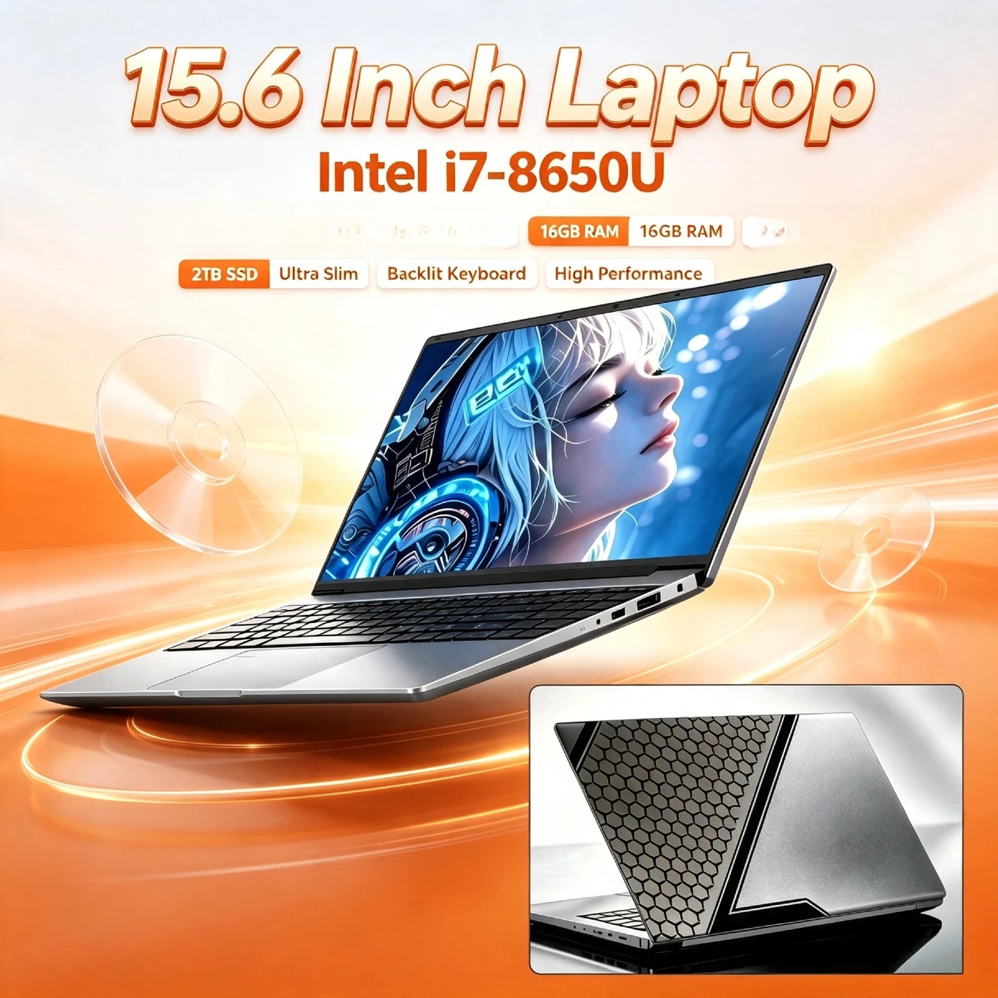 Intel Core i7-8650U Laptop 4C 8T 4.2GHz 8MB Cache Ultra Slim Fingerprint Backlit Keyboard 16GB 2TB SSD High Performance