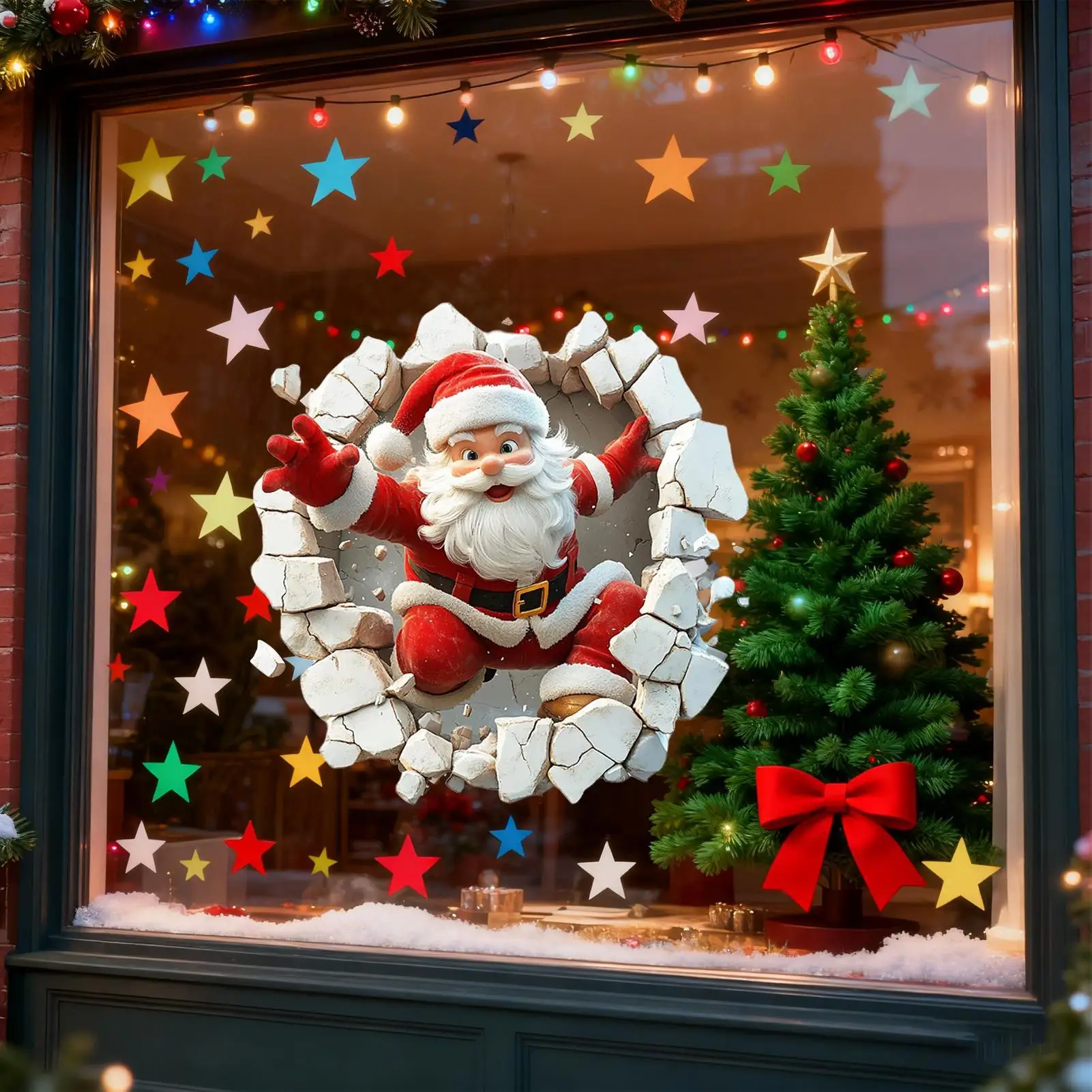 Christmas Window Decals Adorable Wall-Breaking Santa Home Decor Clings Cute Santa Claus Window Stickers For Refrigerator