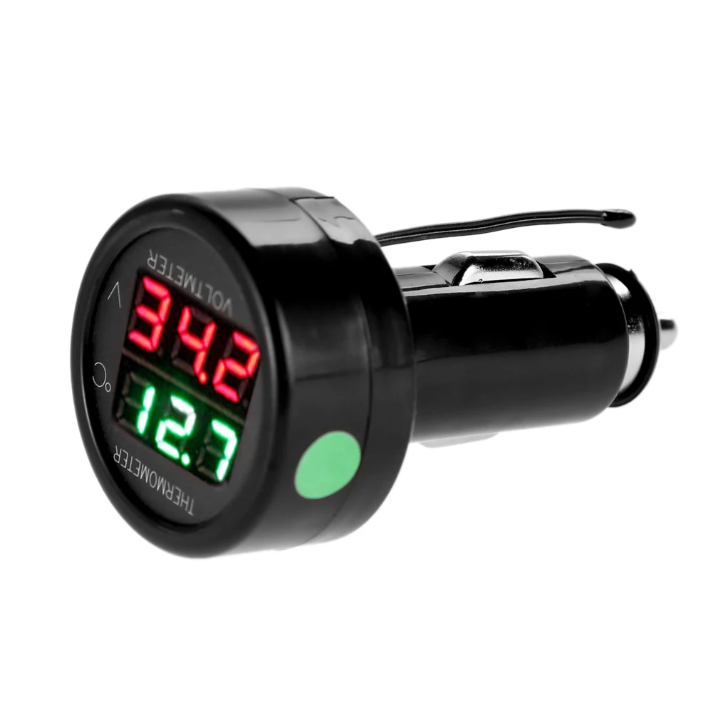 12V 24V Digital Car Voltmeter Thermometer Cigarette Lighter Style 2 in 1 Battery Monitor Voltage Temperature Meter