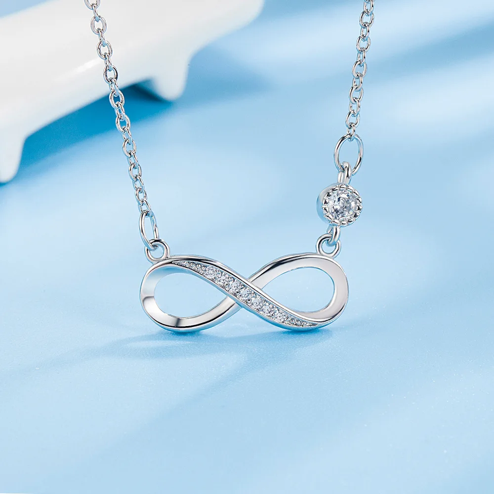 925 Sterling Silver Infinity Necklace for Women, Sparkling Zircon 8-Shape Pendant, Dainty Clavicle Chain, Forever Love Jewelry