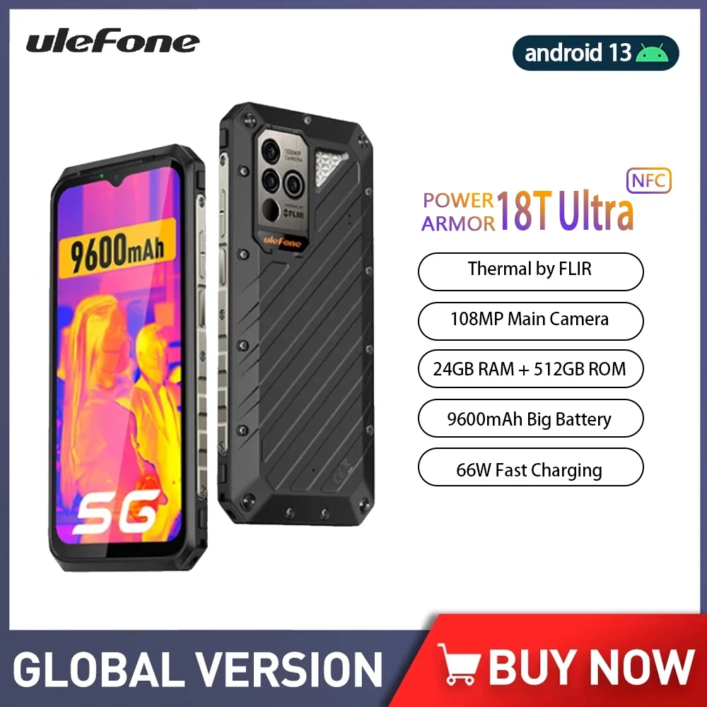 ulefone armadura de energia 18t ultra 5g smartphone robusto android 13 512gb rom imagem termica celular 108mp 9600mah nfc 01