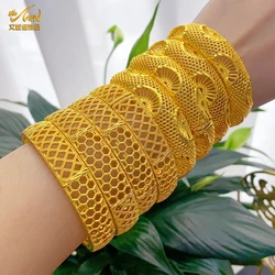 New Luxury African Charm 24k Gold Plated Bangles For Women Arabic Bridal Dubai Indian Bracelet Nigerian Wedding Jewelry Party