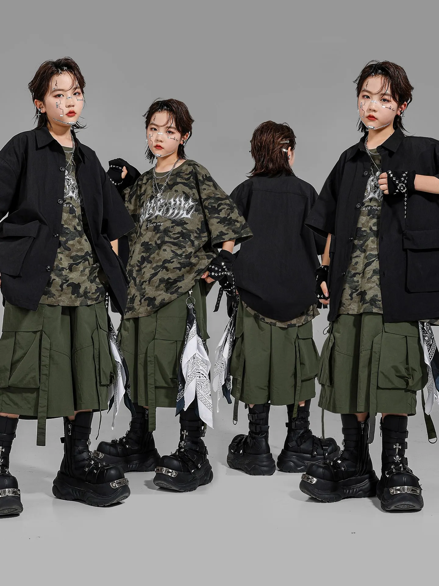 2025 Ragazzi Vestiti Hip Hop Costumi di danza jazz Kid Allentato Camouflage Top Cargo Shorts Pratica Abbigliamento da ballo di strada Abbigliamento DQL11043