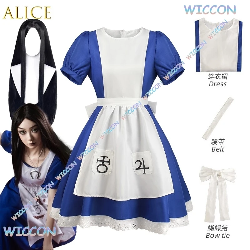 Cos C Anime Alice vestido de princesa delantal de sirvienta vestido juego locura Cosplay disfraz mujer chica fiesta de Halloween Sexy Kawaii