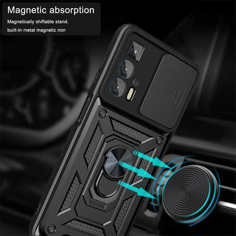 Motorola Edge 20 Pro Lite Case Slide Camera Shockproof Armor Case For Moto Edge 2021 Car Magnetic Holder Ring Protect Back Cover