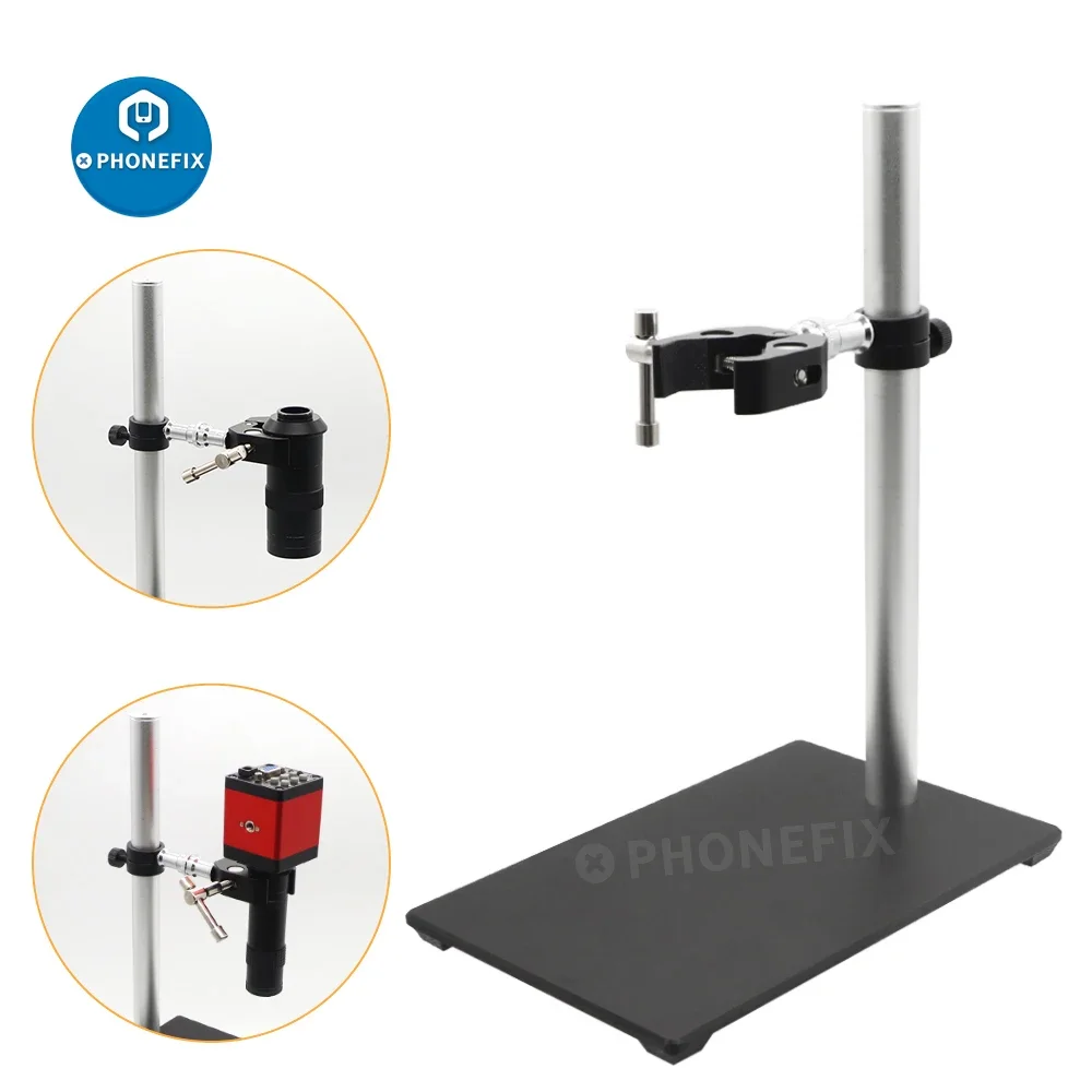 

360° Rotatable Electronic Microscope Holder with Adjustable Bracket and 1/4" Thread Super Clamp for Microscope Industrial Camera