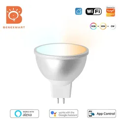 Benexmart 12V WiFi Tuya Smart LED Light Bulb MR16 RGB+CW Dimmable Lamp 5W Spotlighting Timer Color Changing Alexa Google Home