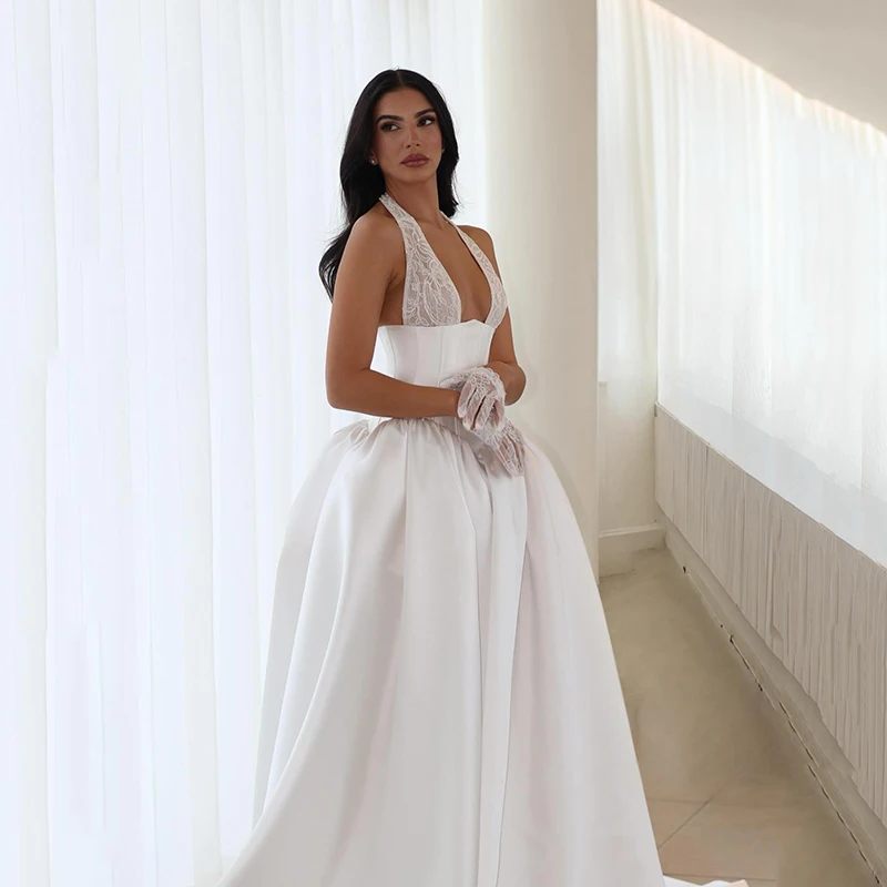 Eighttre 2026 Abiti da sposa a-line Halter senza maniche Backless Princess Abito da sposa Bianco Abiti da ballo di nozze personalizzati