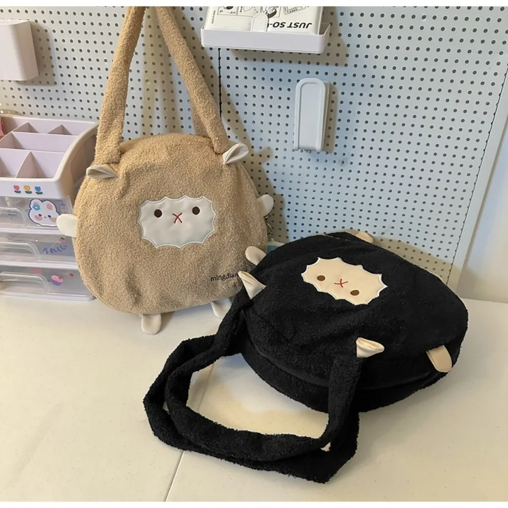 New Korean Style Sheep Plush Shoulder Bag Cartoon Large Capacity Animal Doll Handbag Cute Birthday Xmas Gift Plushie Bag