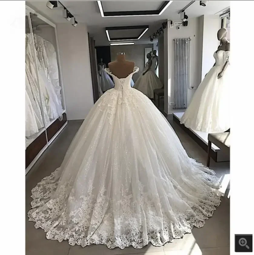 Vestido De boda personalizado, foto Real, vestidos De novia, vestido De baile con hombros descubiertos, cuello en V, vestido De novia princesa, Apliques De encaje con cuentas