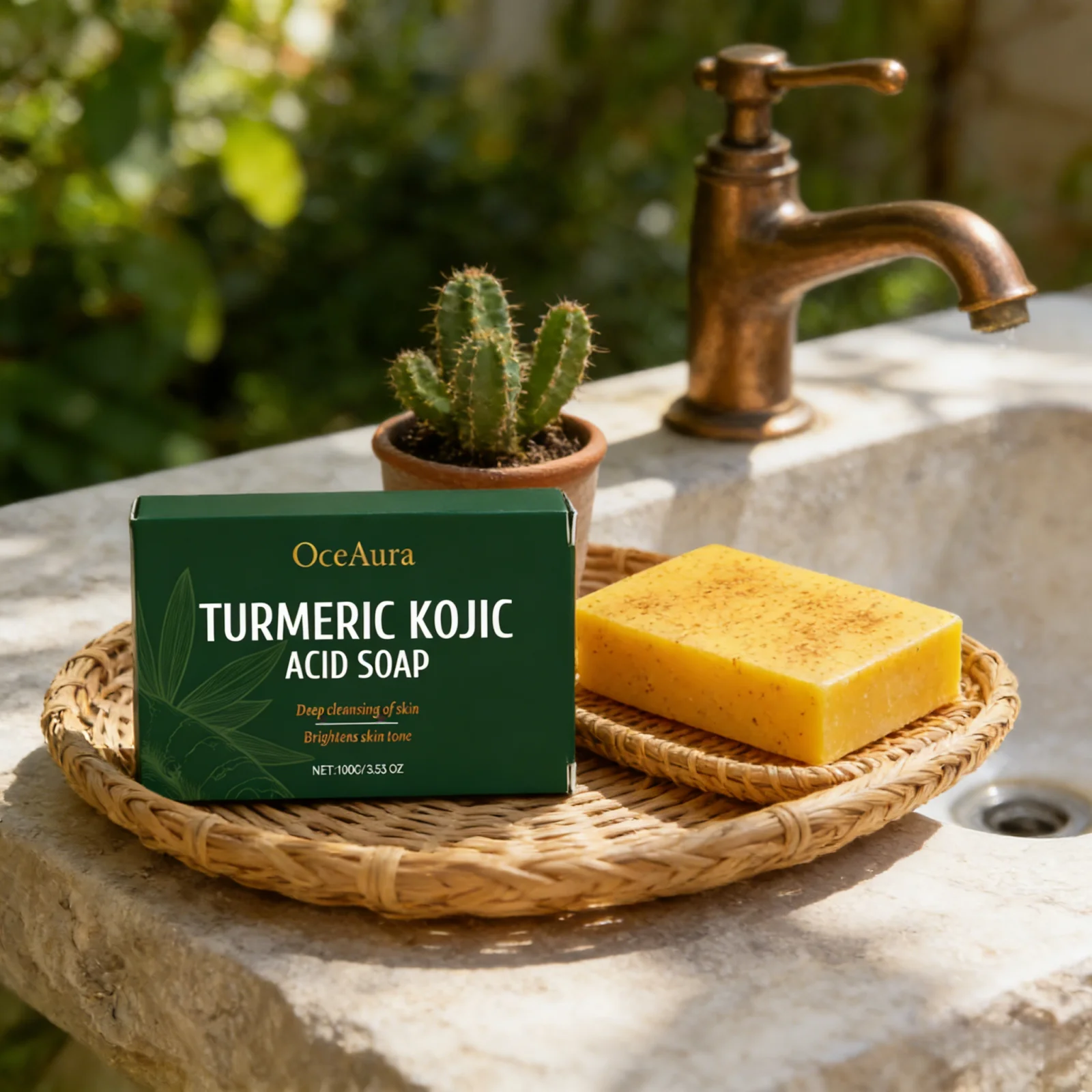OceAura Turmeric Kojic Acid Soap Deep Cleansing Exfoliating Unclogs Pores Reduces Redness Skin Brightening Natural Handmade Soap