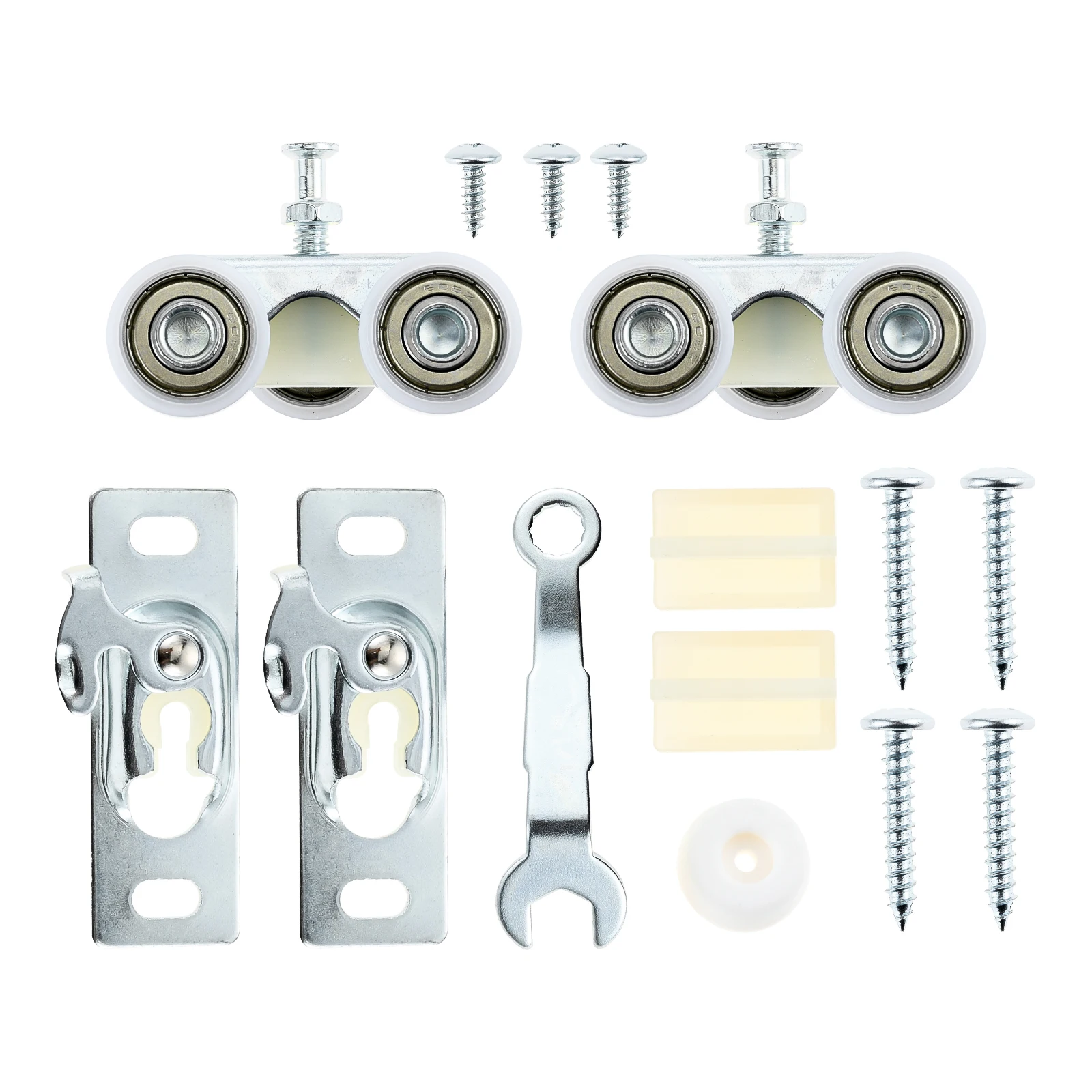 2Pcs Sliding Pocket Door Hardware Top Hanger Rollers Wheels Wrench Screws Door Stop Kit for Johnson 1125 & 1500, 200lbs Capacity
